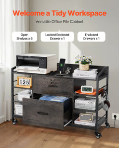 2 Drawers Metal File Cabinet, Lateral Filing Cabinet with Lock and 6 Open Shelves, Wooden Wide Fili E415-JSHXWJGJDDMZW3F0X001V1
