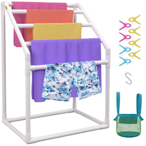 Towel Rack, 5 Bars Outdoor PVC Towel Holder, Freestanding Pool Towel Hanger Stand with Clips, Bag & E415-MJJBSTXGBDDW50V7JV0