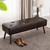Mid-Century Bed Bench with Dark Brown Leather Upholstered Seat Solid Wood Legs Q280-FLBSWB792547617