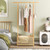 Bamboo Clothes Rack with Rattan Storage Basket and Wheels-Natural - Color: Natural D681-JV12807NA