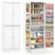 Kitchen Pantry Cabinet 65.5 Inch Freestanding Tall Buffet Cupboard-White - Color: White D681-KC58349WH+