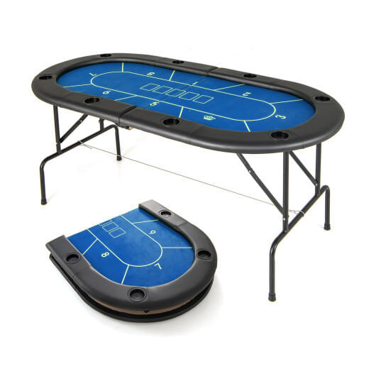 72 x 36 x 30.5 Inch Foldable Poker Table with 8 Cup Holders-Blue B593-UY10158