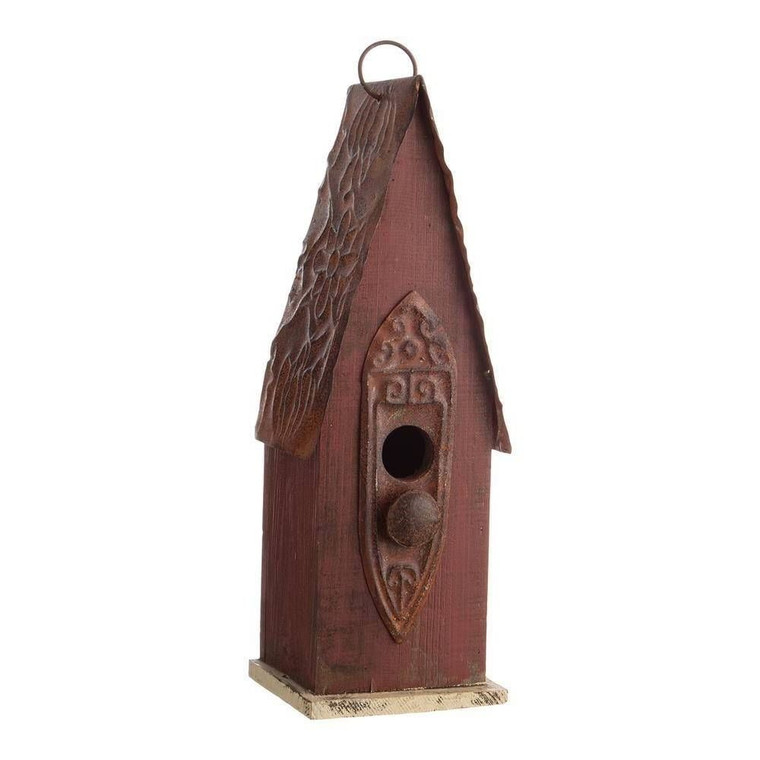 Outdoor Garden Rustic Brown Solid Wood and Iron Bird House Q280-THDSWBH21615837