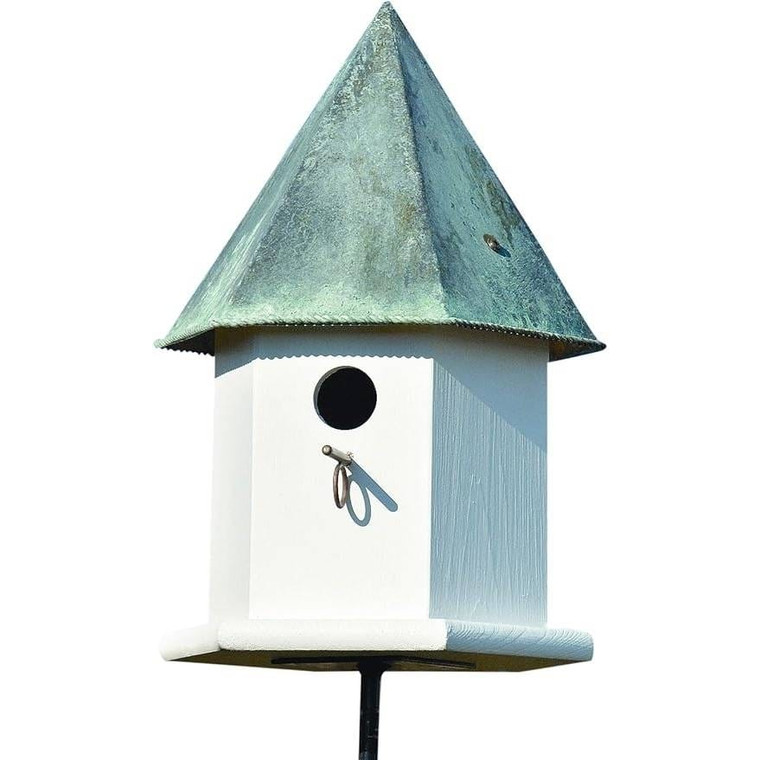 White Octagonal Bird House with Verdigris Copper Roof - Made in USA Q280-HCSDBH12892845