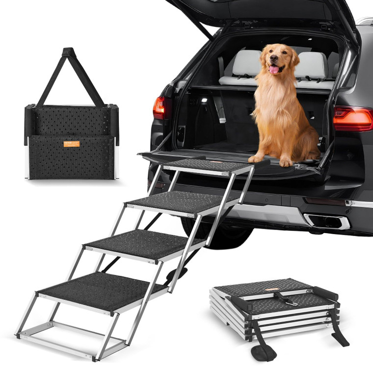  Dog Stair for Cars, Wide 4-step Dog Car Steps, Folding Dog Car Ramp with Nonslip Surface, Portable E415-KZDGLT4STEP2RPH4ZV0