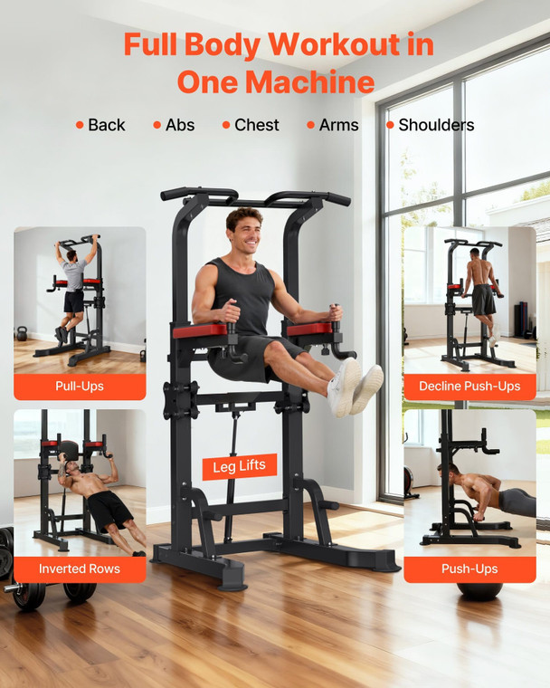 Pull Up Bar, 330 LBS Power Tower Dip Station, Workout Dip Station with H-Shaped Stable Base & Assis E415-DGNZHXYTXSJPAE472001V0