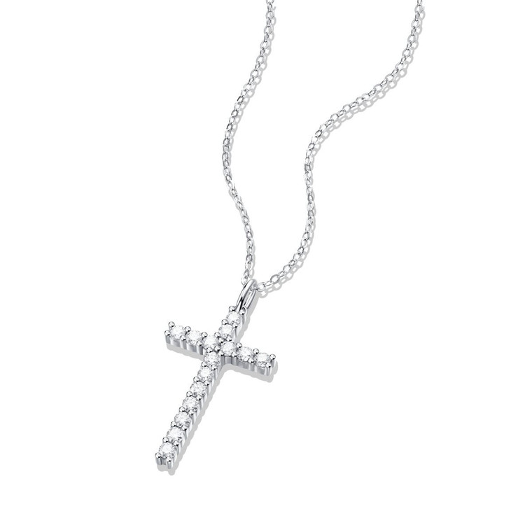 Classic Moissanite CZ Cross 925 Sterling Silver Necklace R866-JZ_646123837003