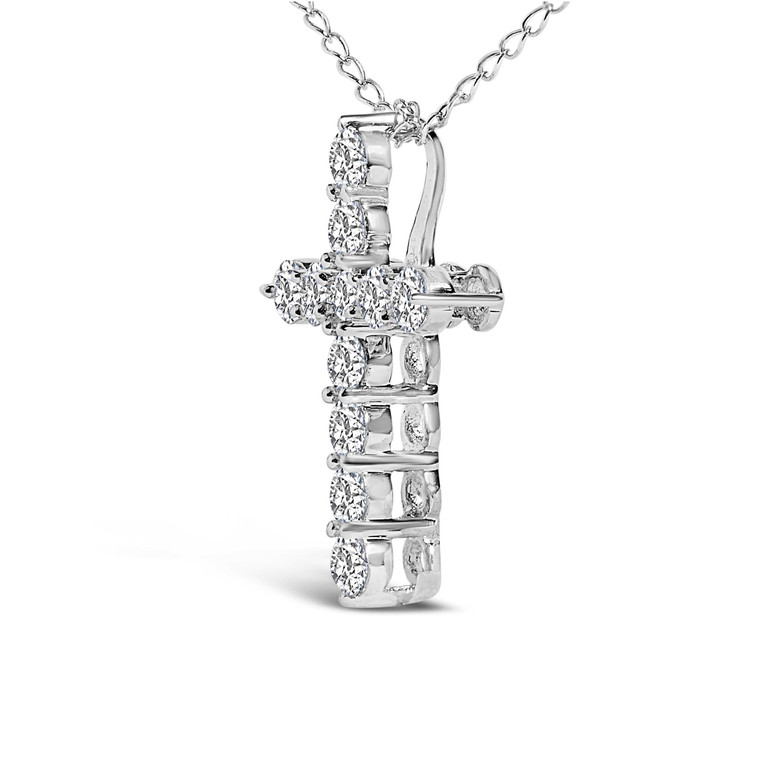 14K White Gold 1/2 Cttw Lab Grown Diamond 11 Stone Cross Pendant Necklace N162-023605NS19