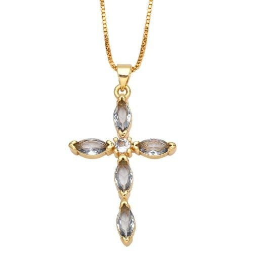 Classic Cross Pendant Wholesale Women 18K Gold Plated Copper Necklace - Gray A392-fane7639