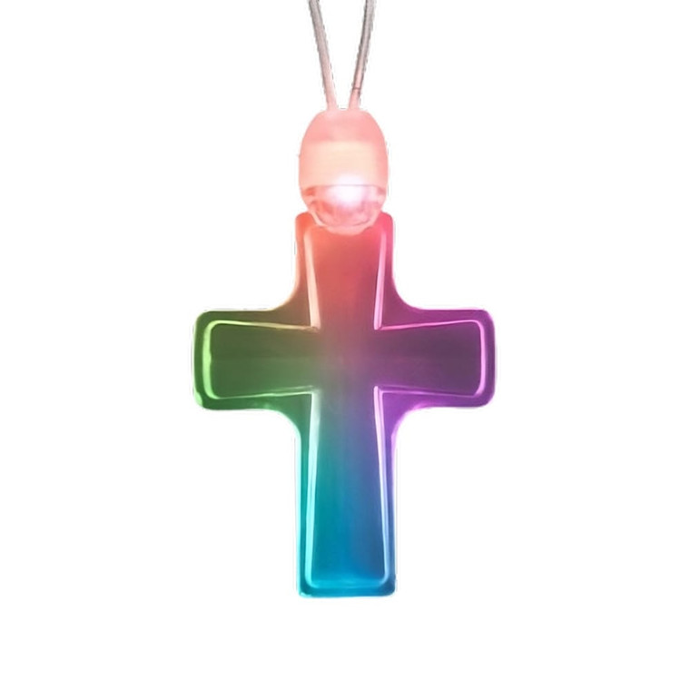 Expression of Faith Acrylic Cross Pendant Necklace with Multicolor LEDs A706-EFAPNC-MLT