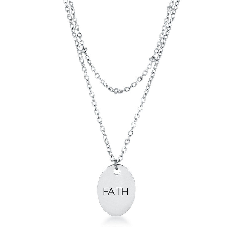 Stainless Steel Double Chain FAITH Necklace R599-N01365RV-V01