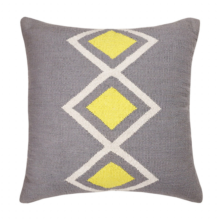 20" X 20" Gray White And Yellow 100% Cotton Geometric Zippered Pillow N270-516664