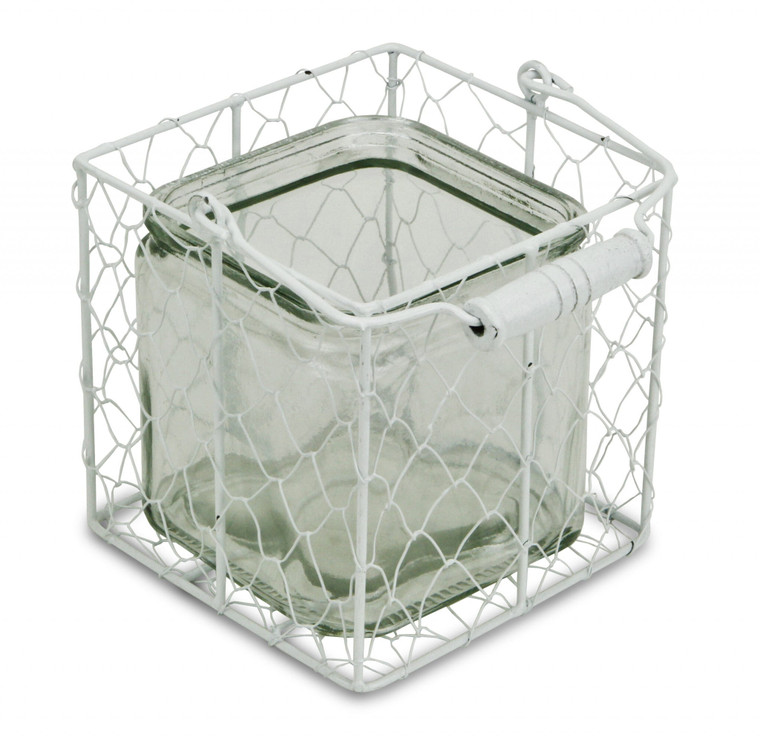 5.5" White and Clear Wire Basket Glass Jar N270-488164