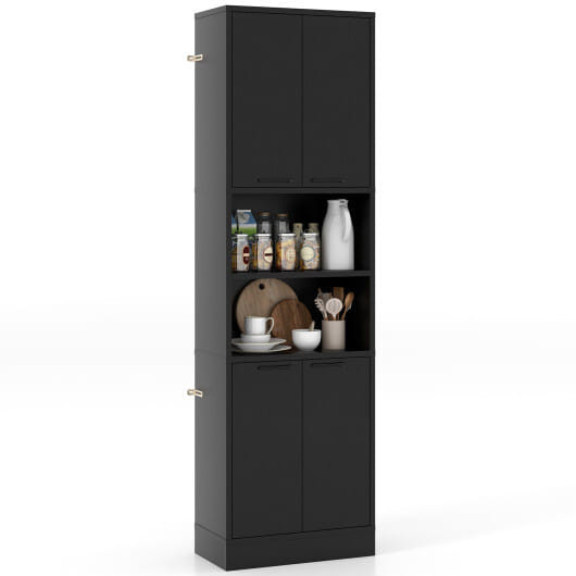 75 Inch Kitchen Pantry Cabinet Tall Cupboard with Doors and Shelves-Black - Color: Black D681-JV11680DK+