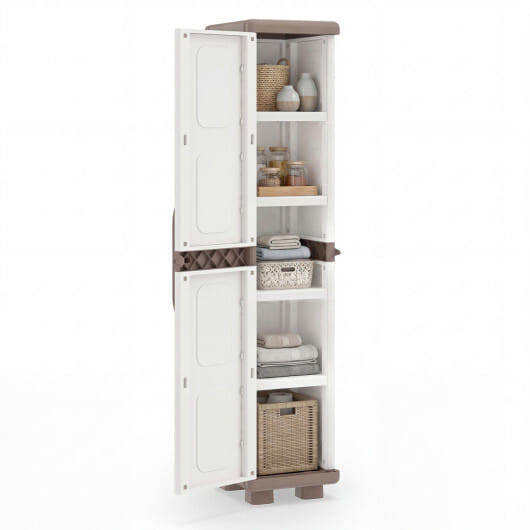 Plastic Kitchen Pantry with 4 Adjustable Shelves and Single Door for Living Room and Kitchen-Beige  D681-JZ10441BE