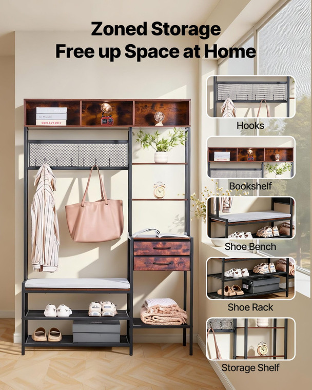 Hall Tree, 70.9 in Coat Rack with Shoe Bench & 2 Drawers, 3-in-1 Freestanding Shoe Rack Storage Org E415-TYDGNYMJZHXD9REN9001V0