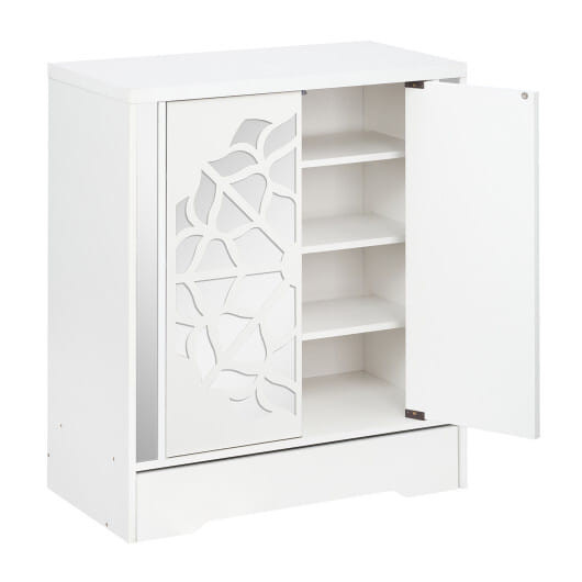Mirrored Shoe Cabinet 4-Tier Shoe Organizer with Large Drawer-White - Color: White D681-JV13517WH