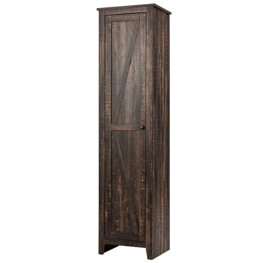 Linen Tower Bathroom Storage Cabinet Tall Slim Side Organizer with Shelf-Black B593-HW66186