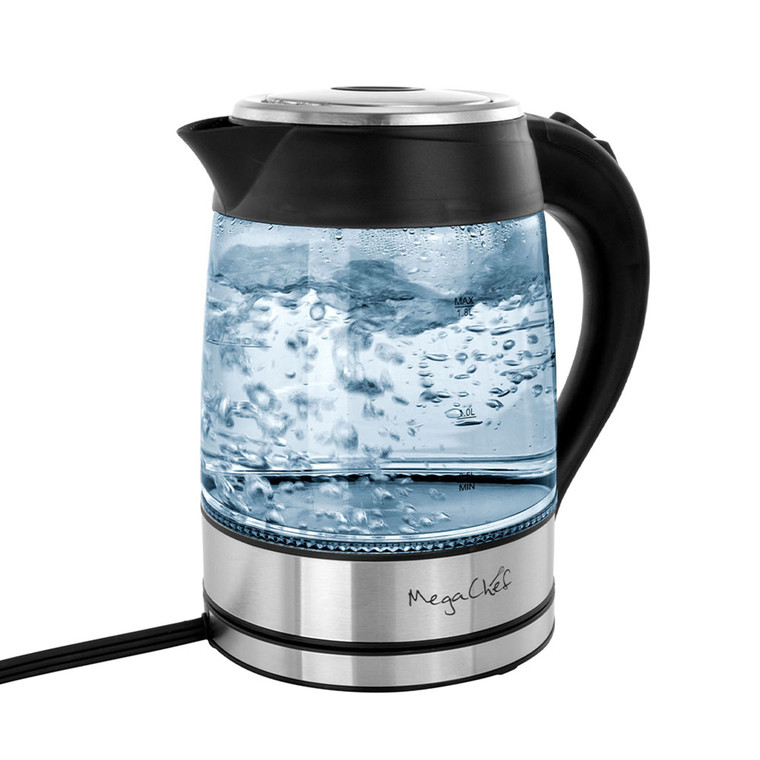 MegaChef 1.8Lt. Glass Body and Stainless Steel Electric Tea Kettle D970-MGKTL-1752
