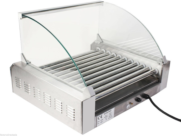 Stainless Steel Commercial 11 Roller Grill and 30 Hot Dog Cooker Machine - Color: Silver D681-EP19236