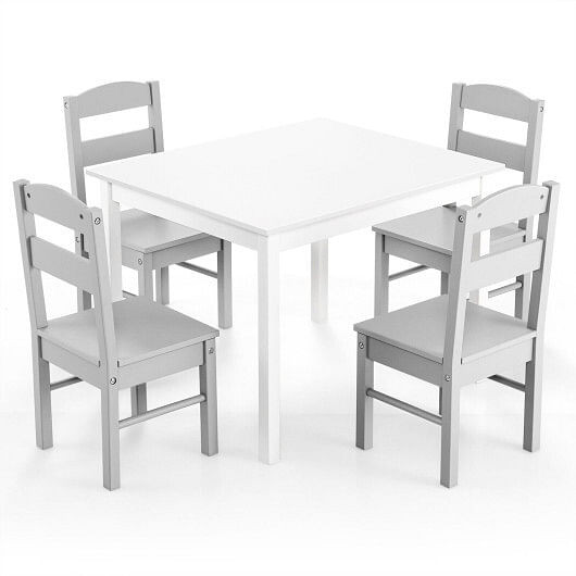Kids 5 Pieces Table and Chair Set Wooden Children Activity Playroom Furniture Gift-White - Color: W D681-HY10046HS