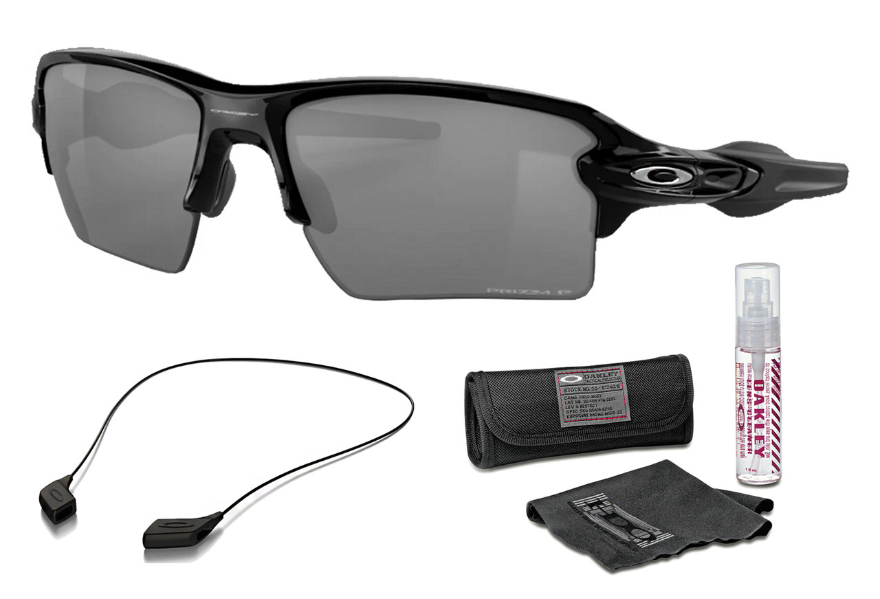OAKLEY Flak  XL Polished Black/PRIZM Black Polarized Sunglasses with  Lens Cleaning Kit & Leash Kit Large Black (OO918872+07+103)
