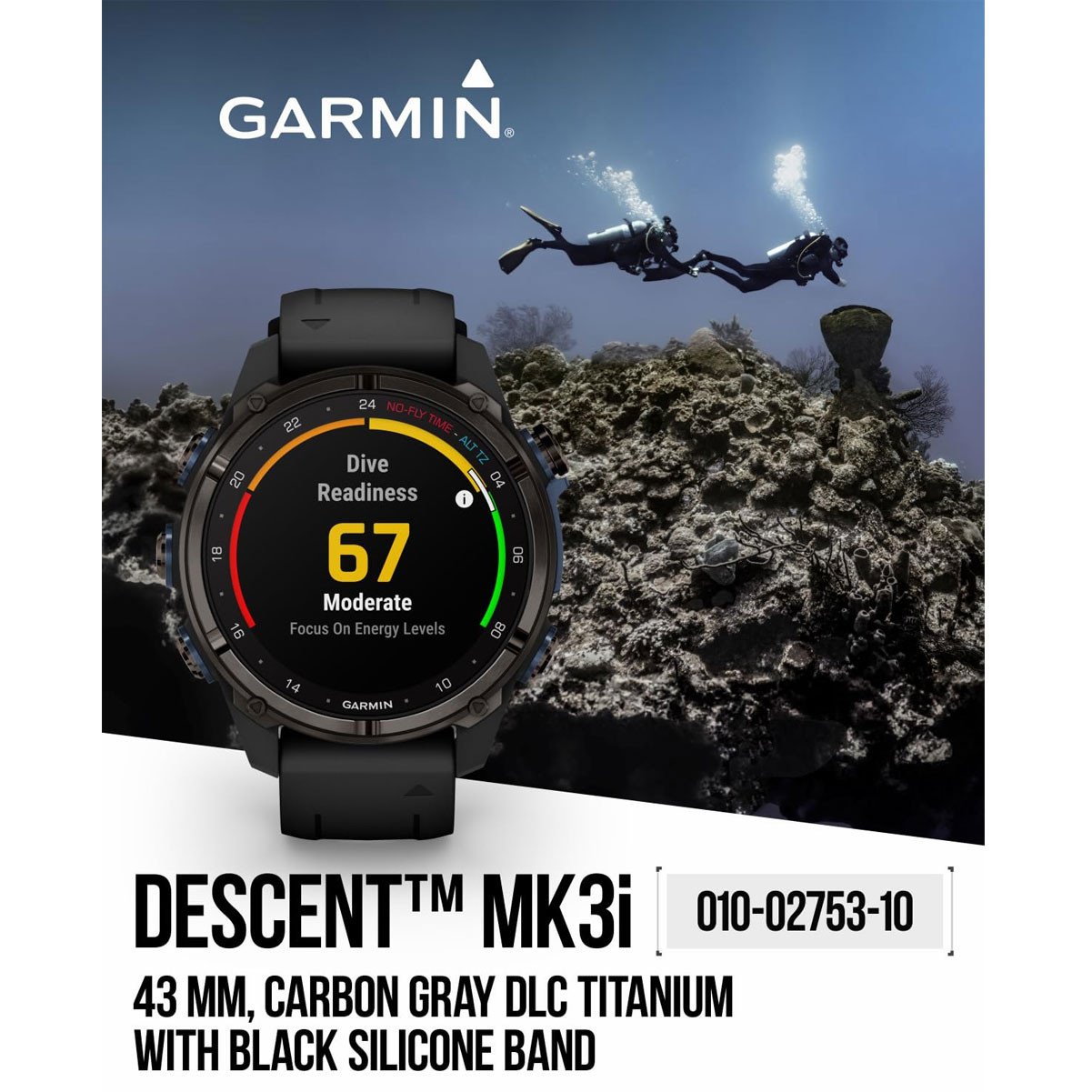 GARMIN Descent Mk3i 43mm Carbon Gray DLC Titanium Dive Computer 