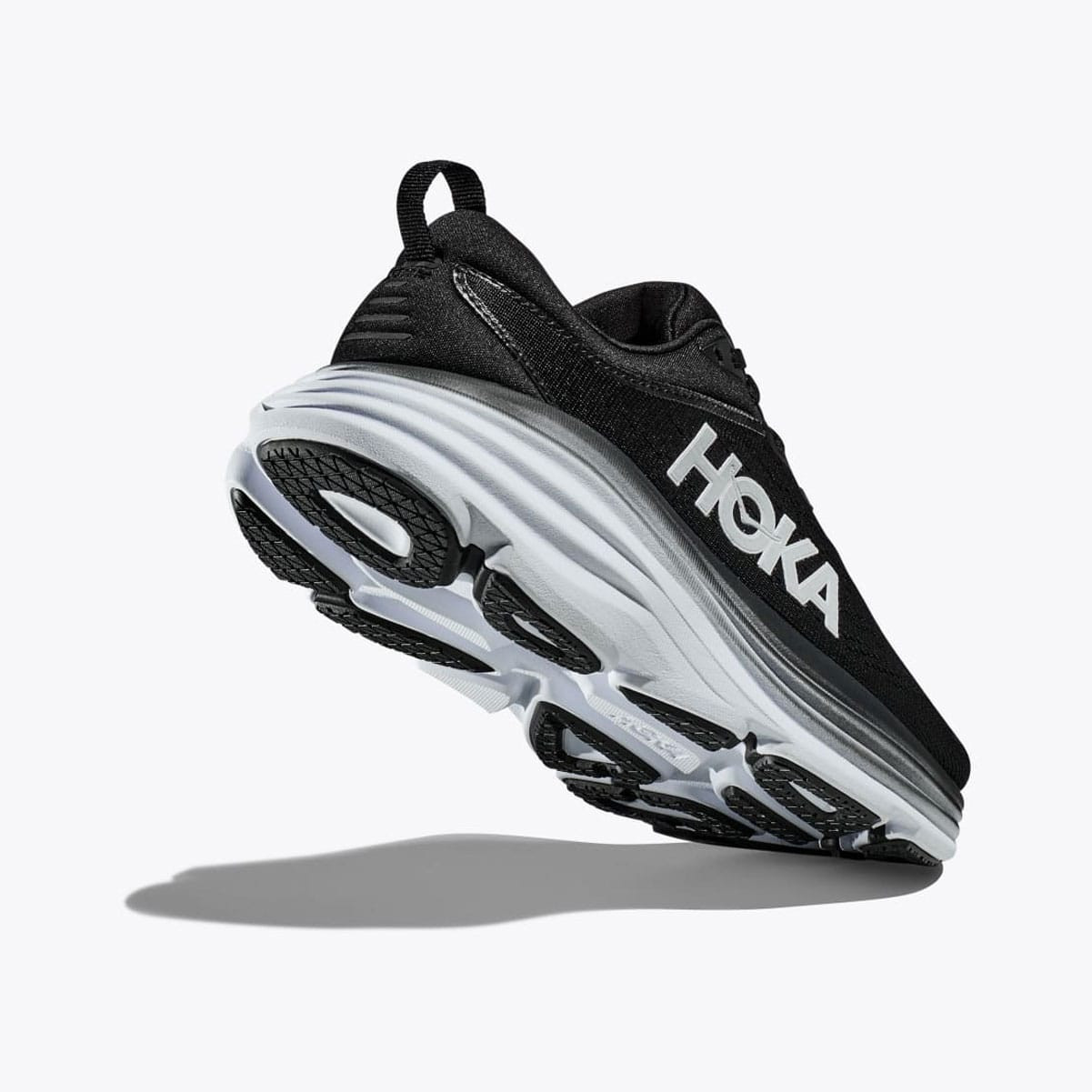 HOKA Mens Bondi 8 X-Wide Black/White Running Shoes - Free Shipping