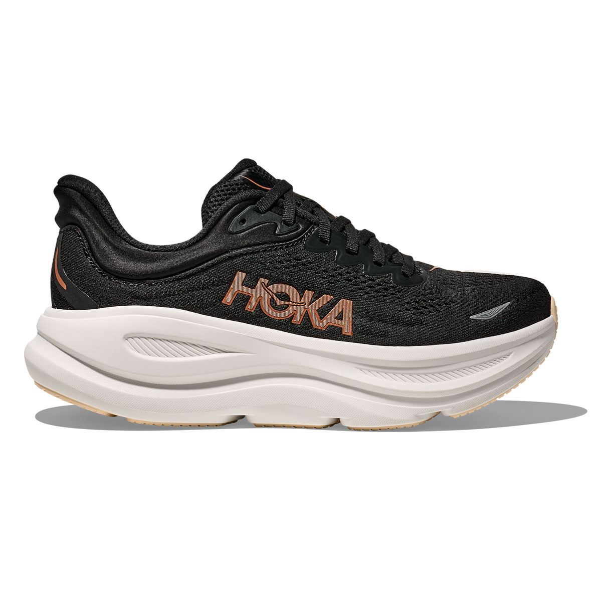 HOKA Women's Bondi 9 Black/Rose Gold Running Shoes - Free Shipping