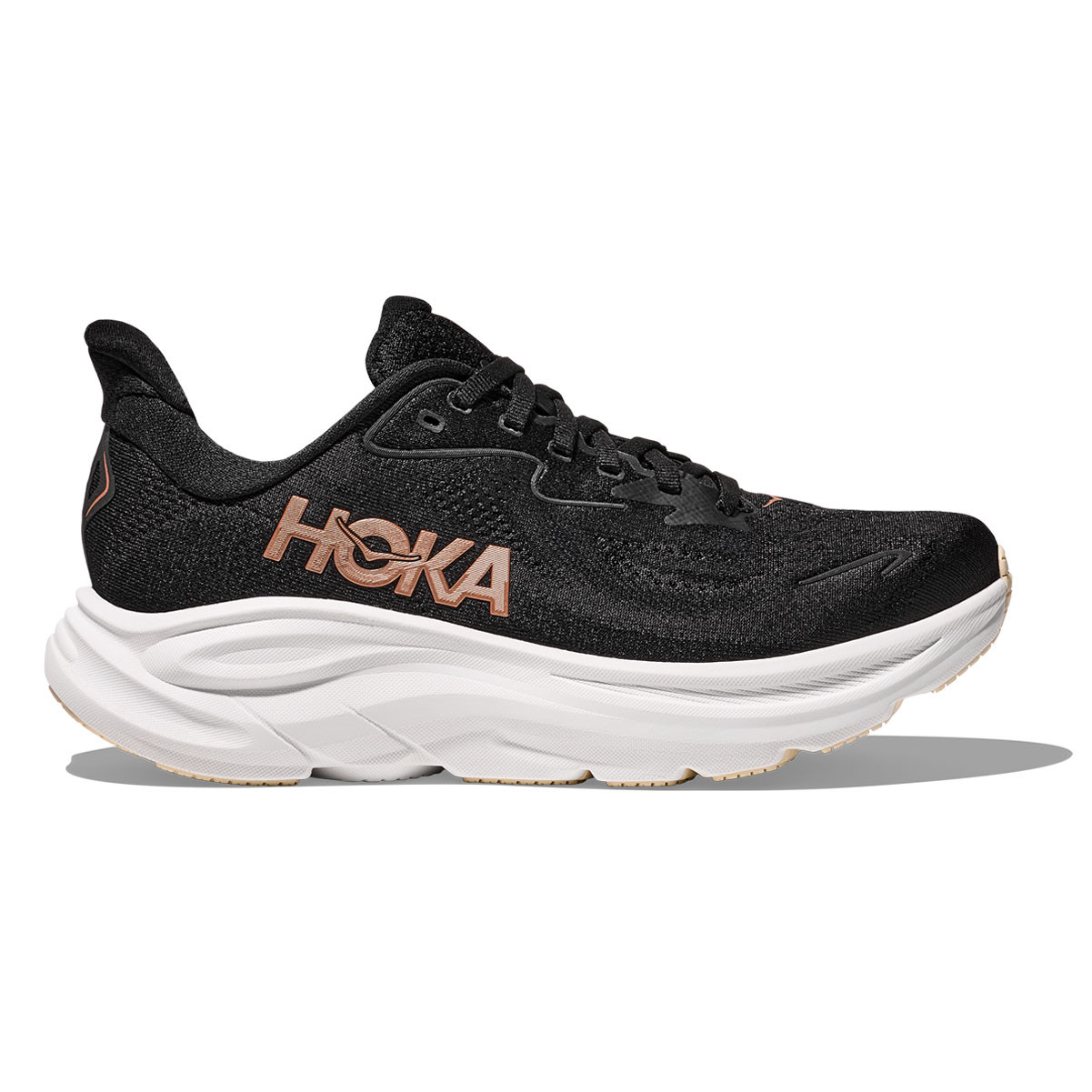 HOKA Women's Clifton 10 Black/Rose Gold Running Shoes - Free Shipping