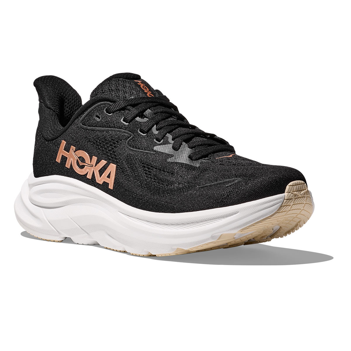 HOKA Women's Clifton 10 Black/Rose Gold Running Shoes - Free Shipping