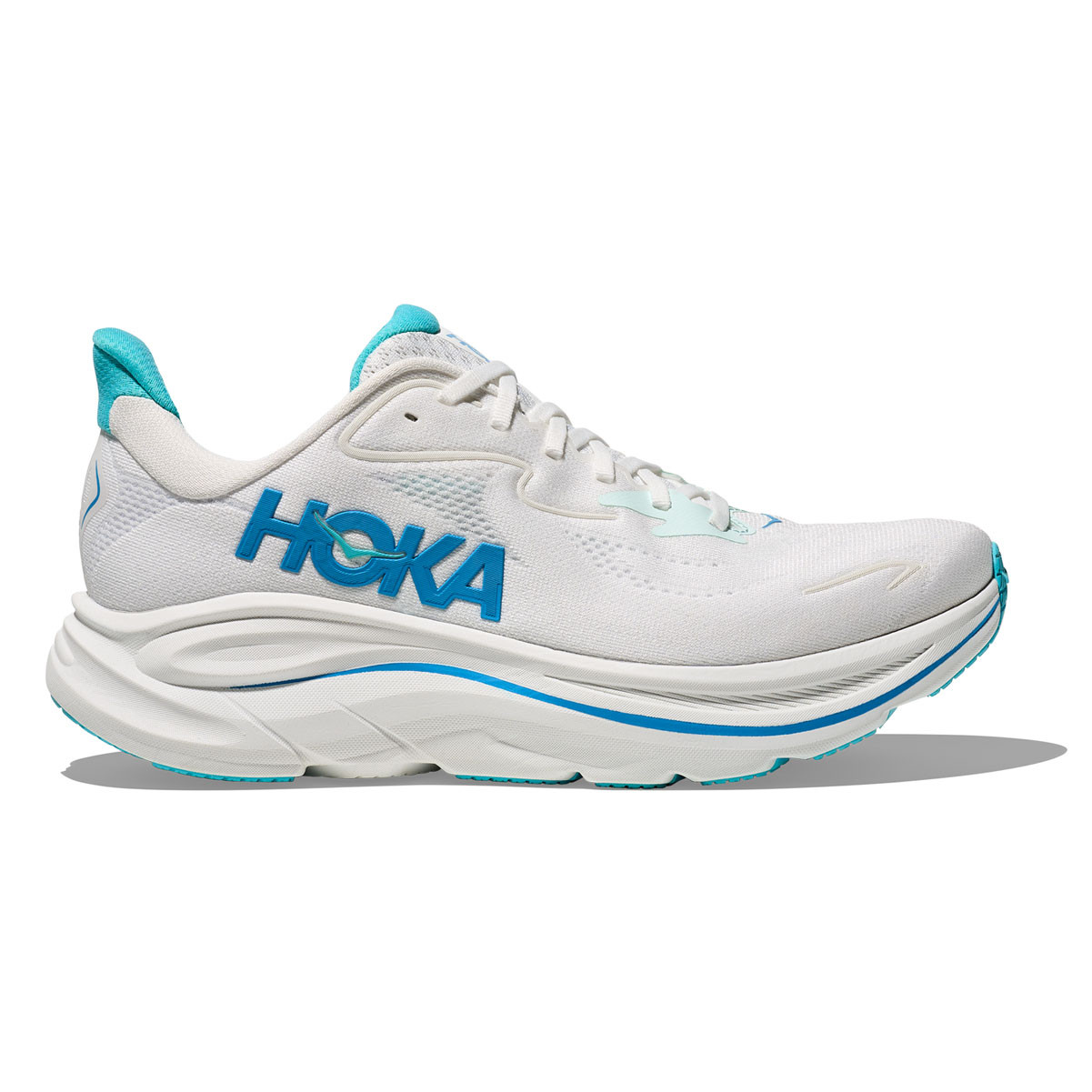 HOKA Men's Clifton 10 Wide White/Skyward Blue Running Shoes - Free