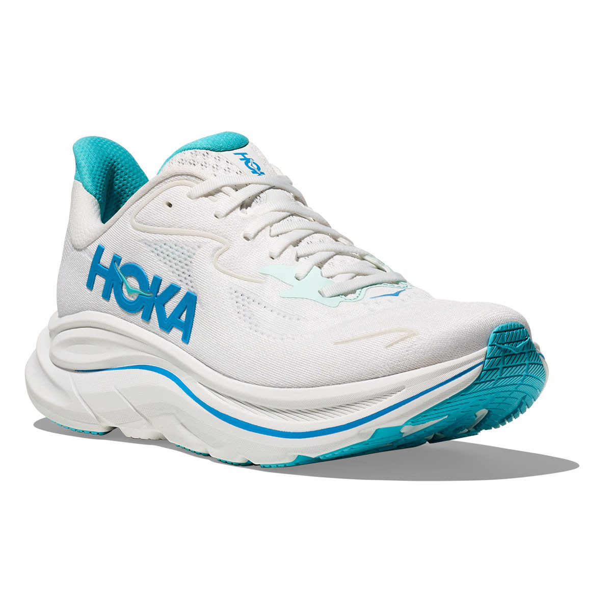 HOKA Men's Clifton 10 Wide White/Skyward Blue Running Shoes - Free
