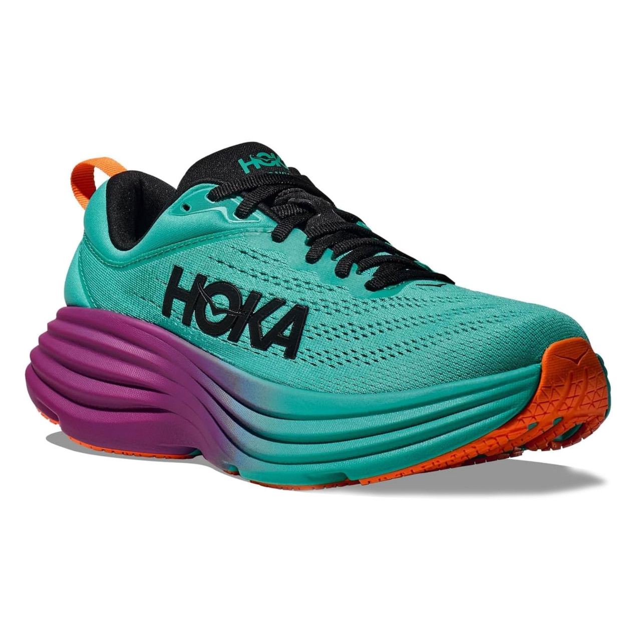 HOKA Womens Bondi 8 Electric Aqua/Black Running Shoes - Free Shipping