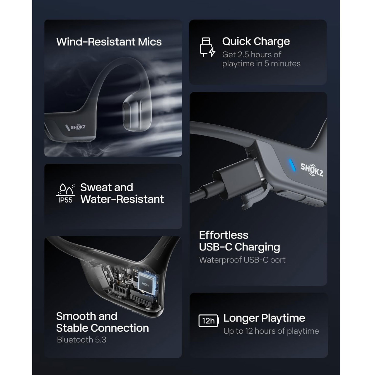 SHOKZ OpenRun Pro 2 Black Open-Ear Headphones (S820-ST-BK-US