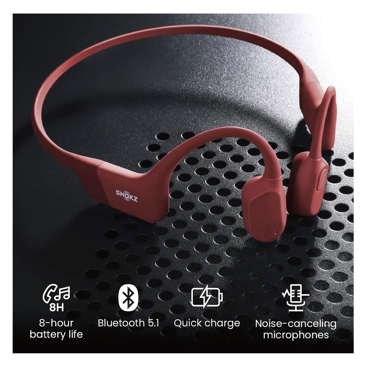 SHOKZ OpenRun S803 骨伝導イヤホン レッド SHOKZ OpenRun Red Open-Ear Headphones (S803-ST-RD-US) - Free Shipping