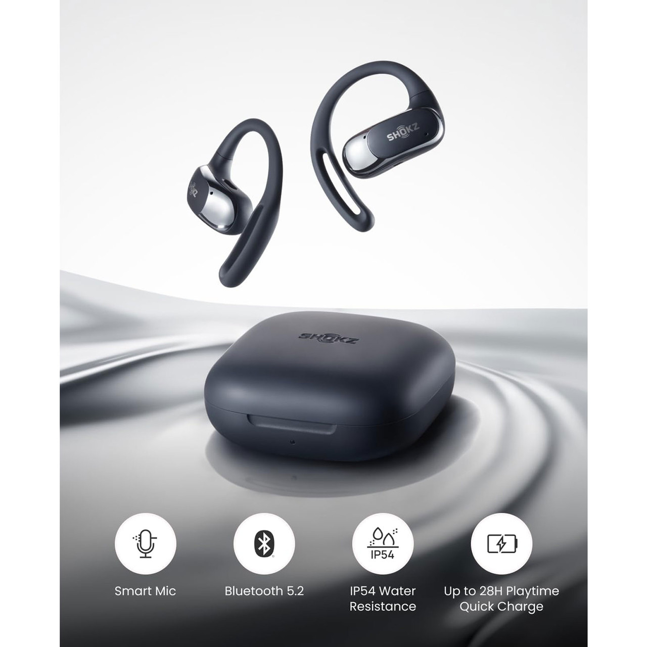 SHOKZ OpenFit Air Black Open-Ear Earbuds with Charging Case