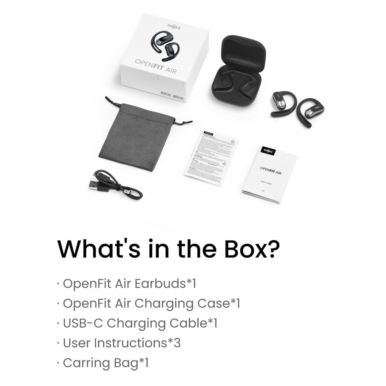 shokz OpenFit Air 黒 保証書付き SHOKZ OpenFit Air Black Open-Ear Earbuds with Charging Case
