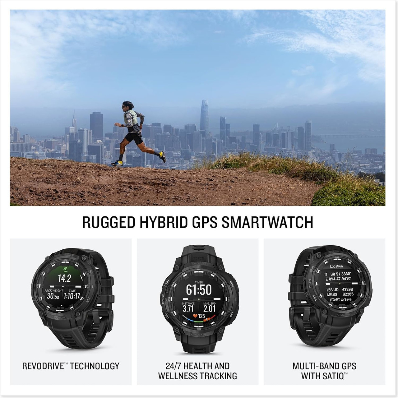 GARMIN Instinct Crossover Tactical Amoled Black GPS Smartwatch