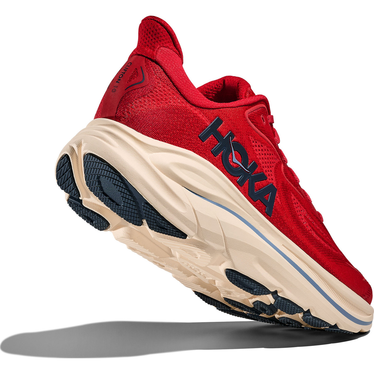 HOKA Men's Clifton 10 Wide Vermillion/Varsity Navy Shoes - Free