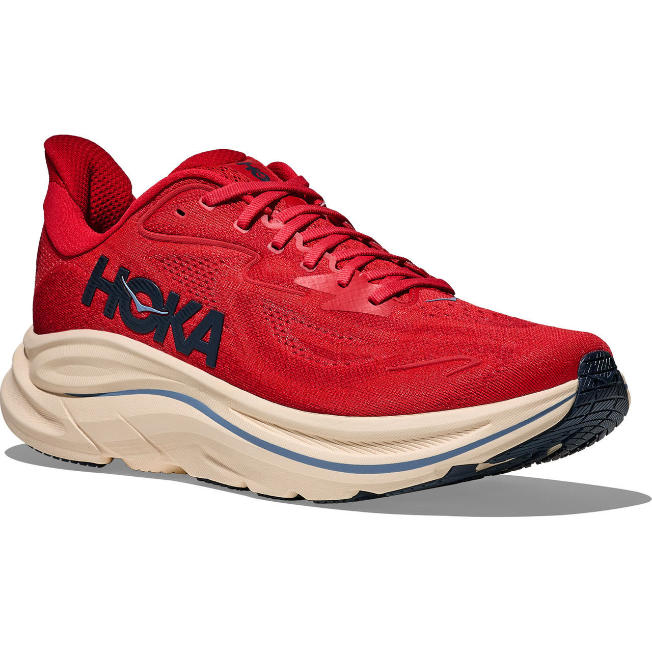 HOKA Men's Clifton 10 Wide Vermillion/Varsity Navy Shoes - Free