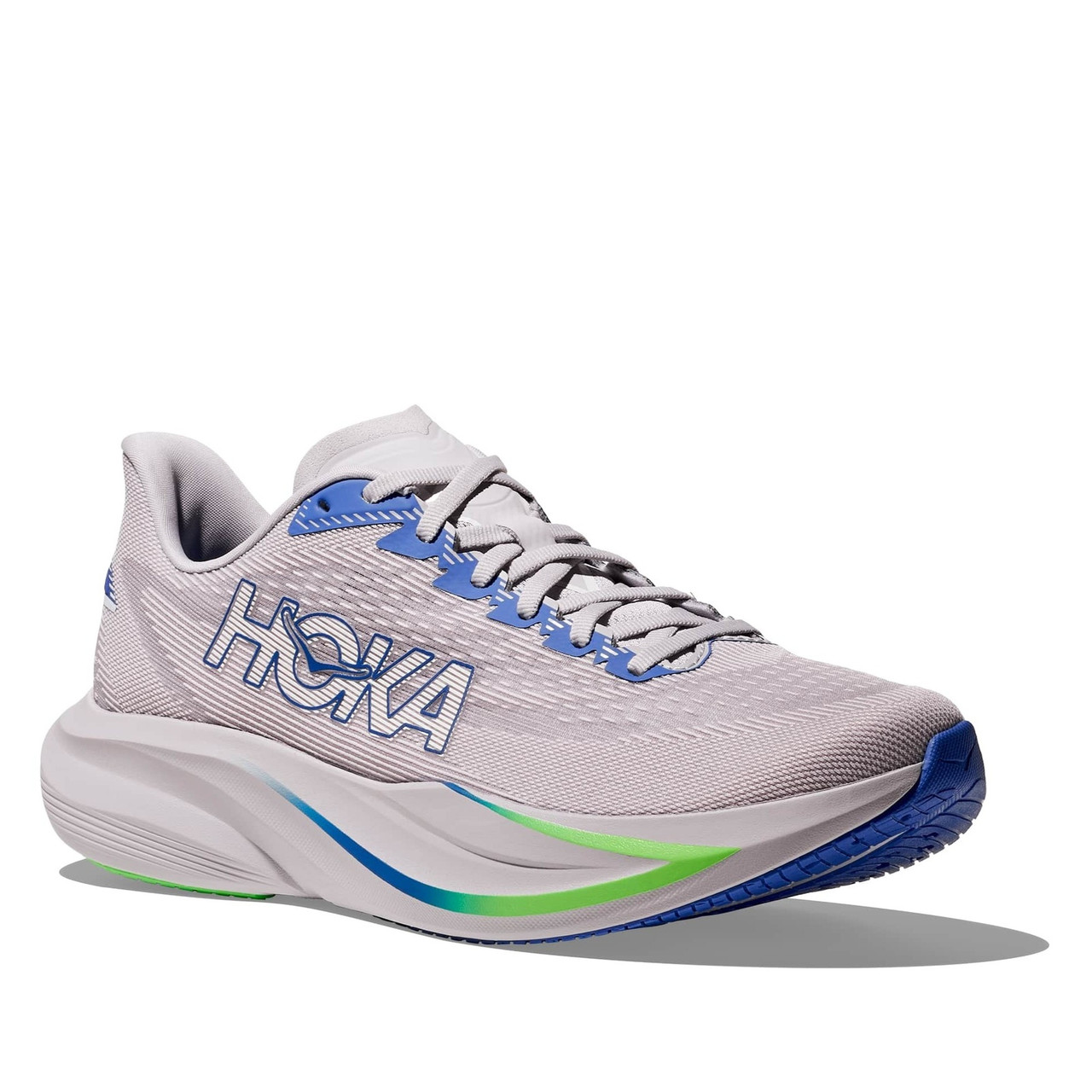 HOKA Men's Mach 7 Wide Ash Gray/Cobalt Blue Running Shoes - Free