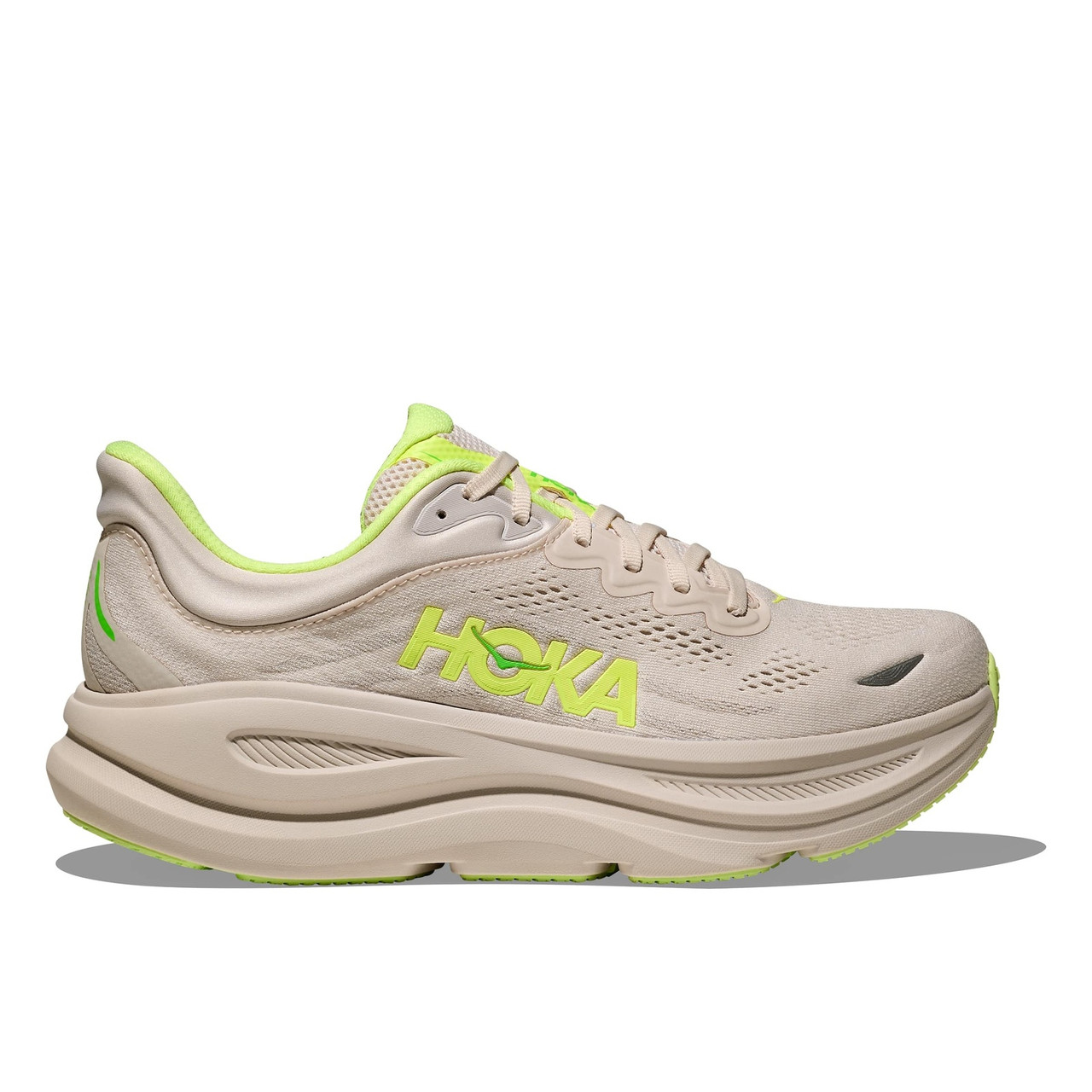 HOKA Men's Bondi 9 Wide Grout/Neon Yuzu Running Shoes - Free Shipping