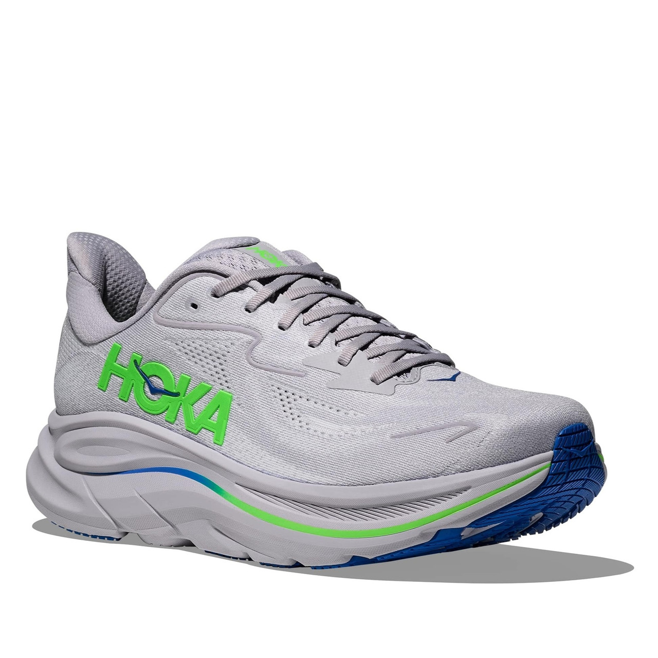 HOKA Men's Clifton 10 Ash Gray/Neon Green Running Shoes - Free