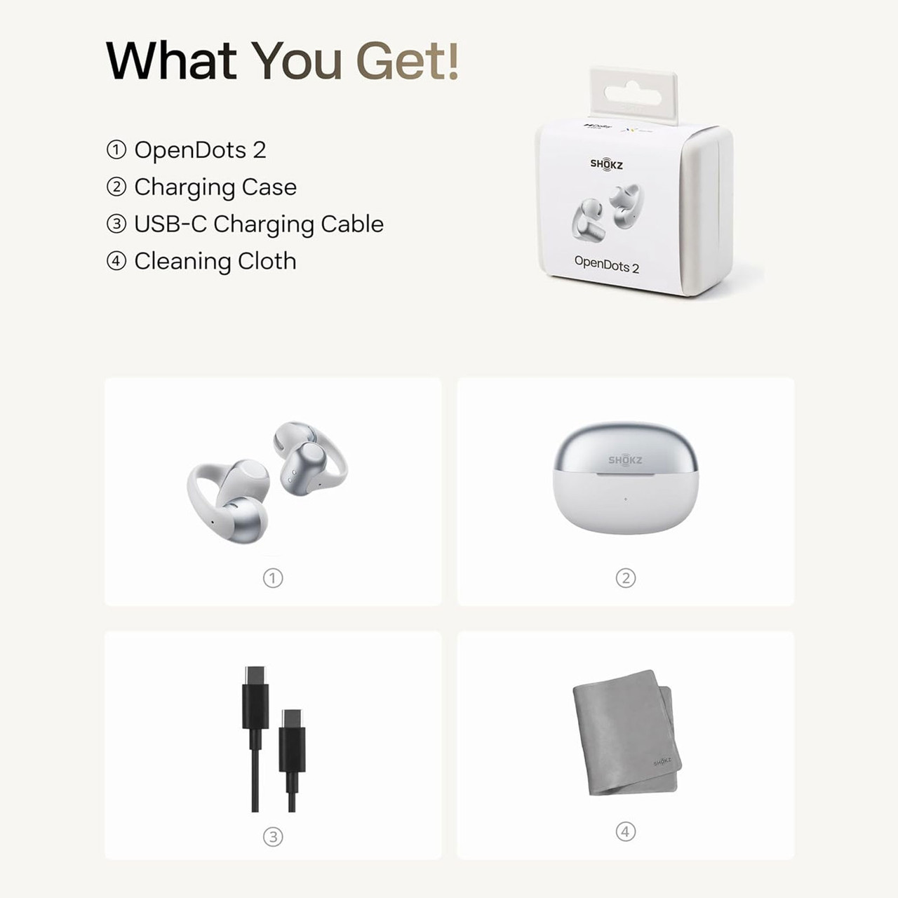 SHOKZ OpenDots 2 Open-Ear Clip-On Grey Earbuds (E320-ST-GY-US