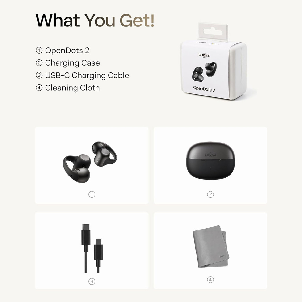 SHOKZ OpenDots 2 Open-Ear Clip-On Black Earbuds (E320-ST-BK-US