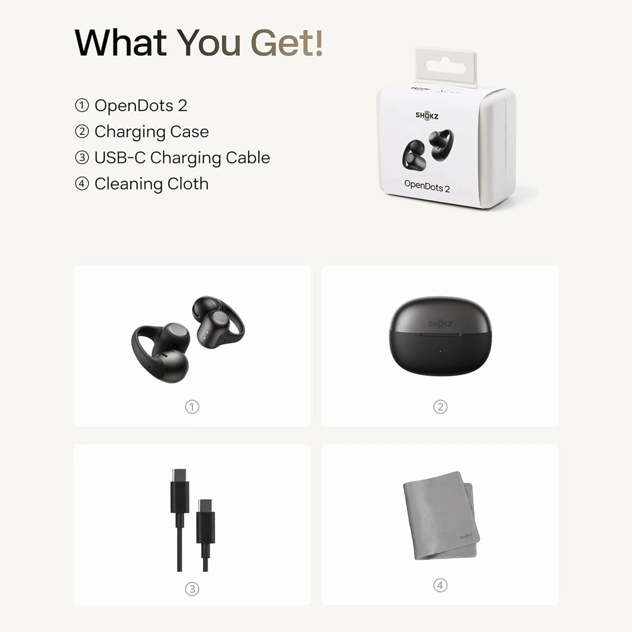 SHOKZ OpenDots 2 Open-Ear Clip-On Black Earbuds (E320-ST-BK-US 