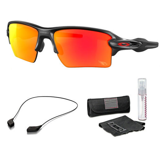 OAKLEY Flak  XL Polished Black/PRIZM Ruby Polarized Sunglasses with Lens  Cleaning Kit & Leash Kit Large Black (OO9188F6+07+103)