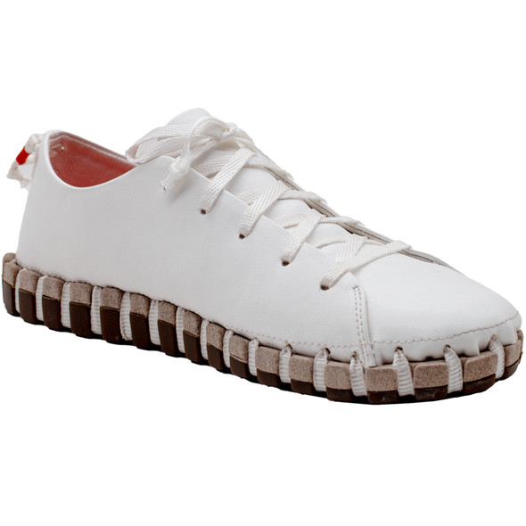 KENGOS Women's Torrey Cactus White Leather Lace-Up Shoes