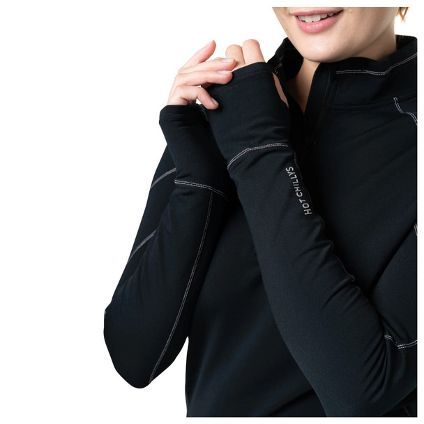 HOT CHILLYS Women's Micro-Elite XT Zip-T Black/Gray Active Fit Base Layer (HC9851-107)